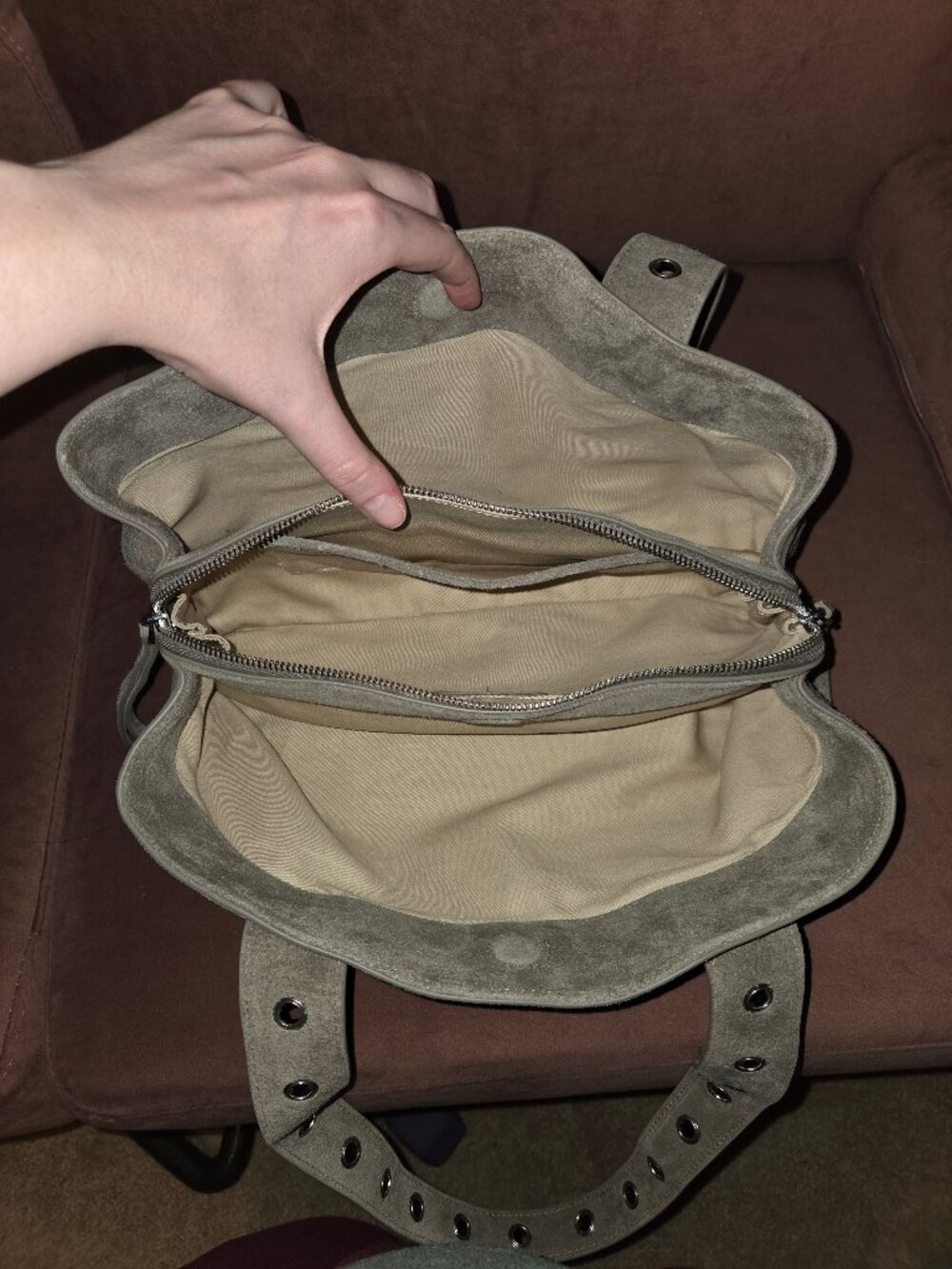 Gray Suede Shoulder Bag - Picture 3 of 7